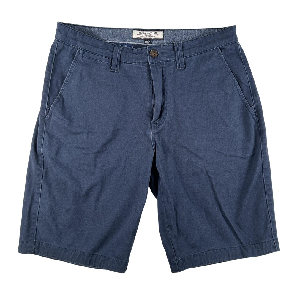Flag & Anthem Chino Shorts Mens 32 Blue Stretch Flat Front 10 Inseam Casual